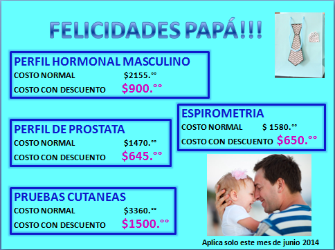 perfil de prostata, perfil hormonal masculino, espirometria, promocion dia del padre
